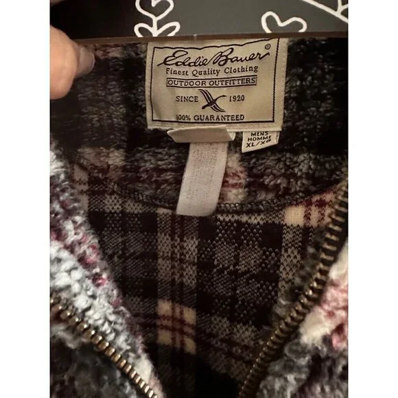Eddie Bauer Vintage 3/4 Quarter Zip Plaid Fuzzy Pullover Mens Size XL